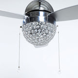 Modern 1-Light 3-Blades Chrome Crystal Ceiling Fan with Pull Chain - 42-in W x 18.5-in H
