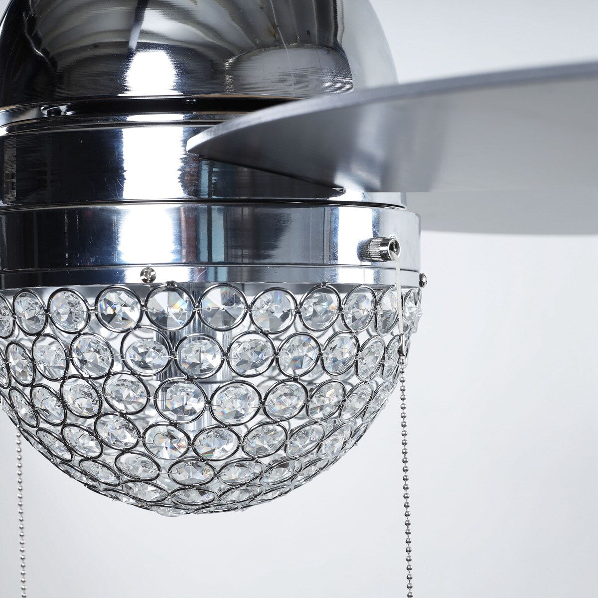 Modern 1-Light 3-Blades Chrome Crystal Ceiling Fan with Pull Chain - 42-in W x 18.5-in H