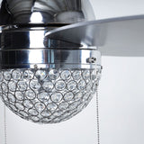 Modern 1-Light 3-Blades Chrome Crystal Ceiling Fan with Pull Chain - 42-in W x 18.5-in H