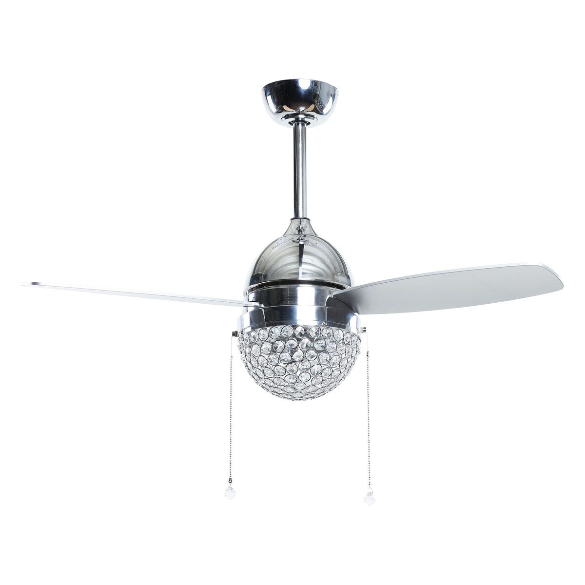 Modern 1-Light 3-Blades Chrome Crystal Ceiling Fan with Pull Chain - 42-in W x 18.5-in H