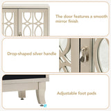 3 Door Mirrored Buffet Cabinet with Silver Handle for Living Room