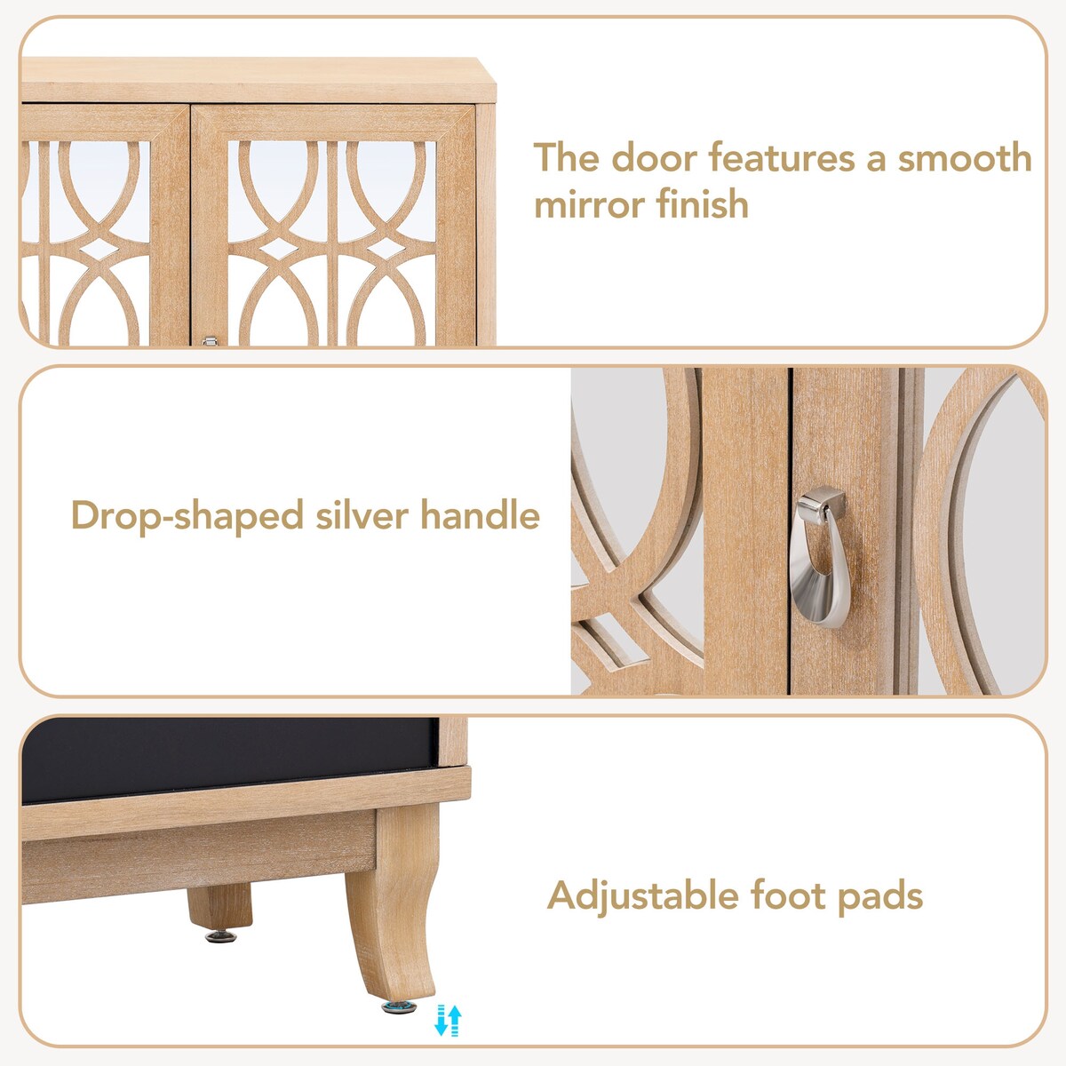 3 Door Mirrored Buffet Cabinet with Silver Handle for Living Room