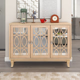 3 Door Mirrored Buffet Cabinet with Silver Handle for Living Room