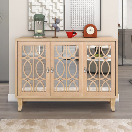 3 Door Mirrored Buffet Cabinet with Silver Handle for Living Room