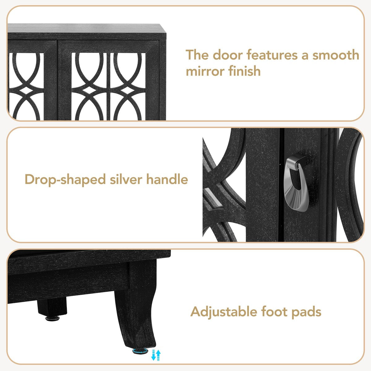 3 Door Mirrored Buffet Cabinet with Silver Handle for Living Room