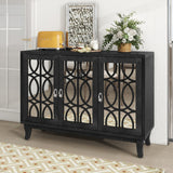 3 Door Mirrored Buffet Cabinet with Silver Handle for Living Room