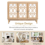 3 Door Mirrored Buffet Cabinet with Silver Handle for Living Room