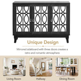 3 Door Mirrored Buffet Cabinet with Silver Handle for Living Room
