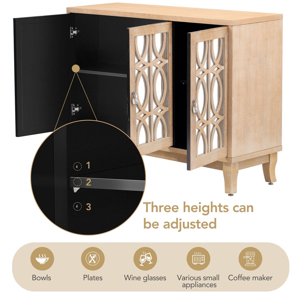 3 Door Mirrored Buffet Cabinet with Silver Handle for Living Room