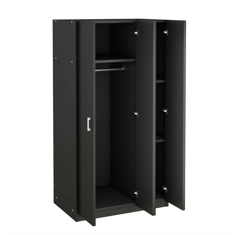 3 Door Wardrobe Closet with Mirror and Hanging Rod Bedroom Armoire wi