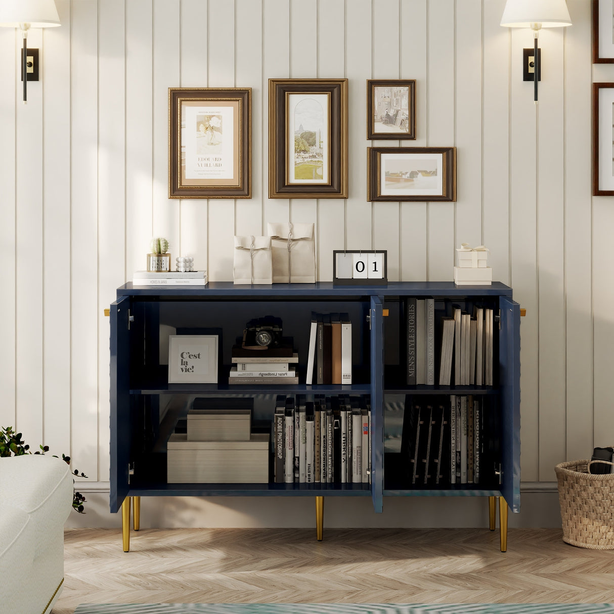 3 Door Glossy Storage Locker Accent Cabinet/Buffet