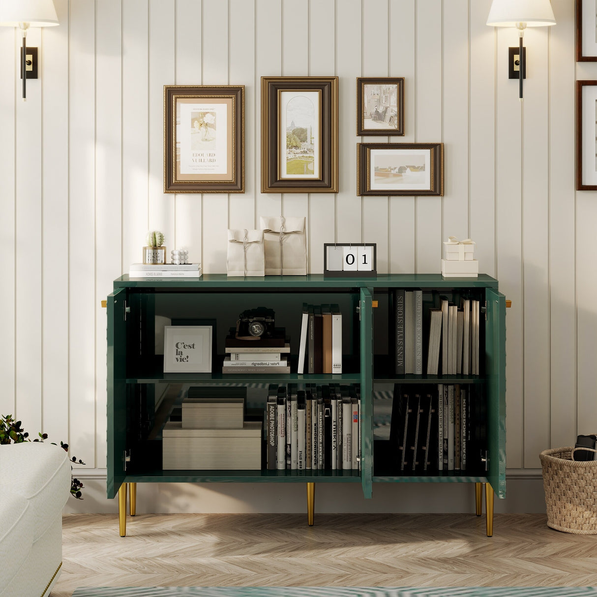3 Door Glossy Storage Locker Accent Cabinet/Buffet
