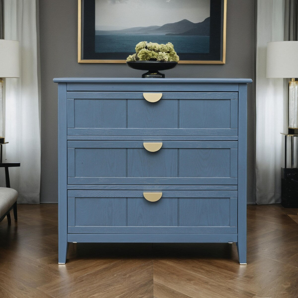 3 Drawer Cabinet, American Furniture,Suitable for bedroom, living room, study ，Blue