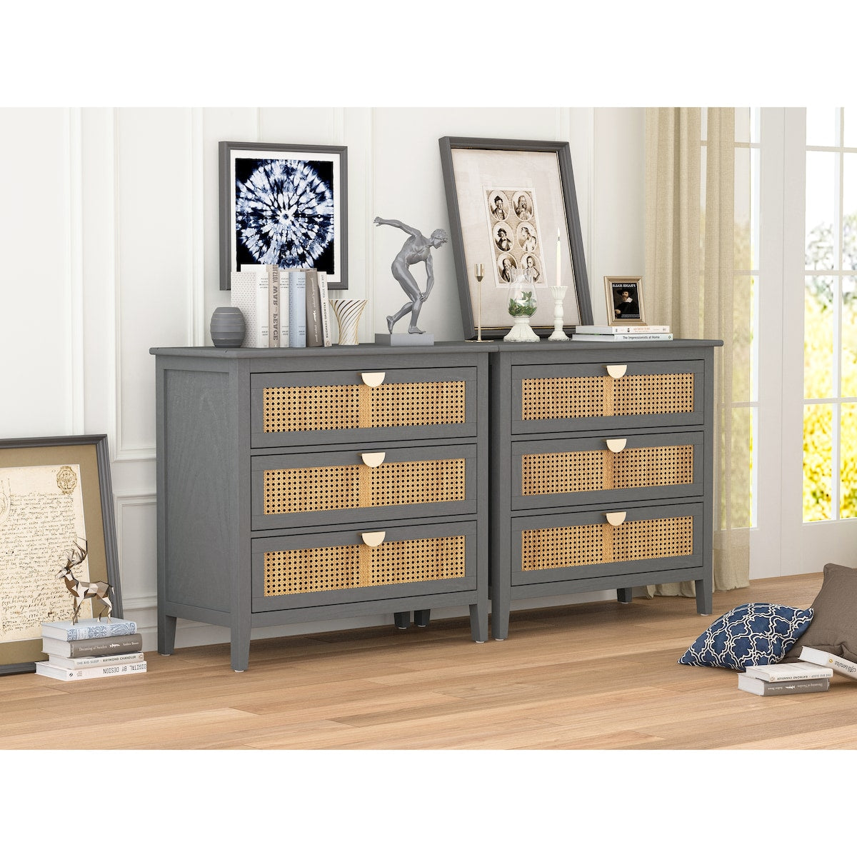 3 Drawer Cabinet,Natural rattan,American Furniture,Suitable for bedroom, living room, study