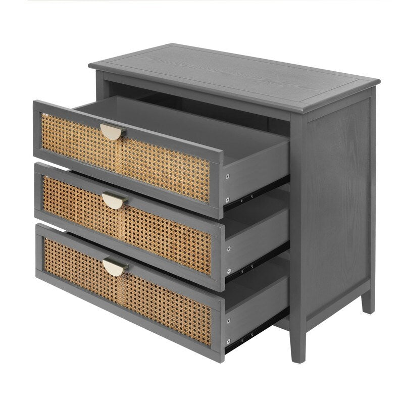 3 Drawer Cabinet,Natural rattan,American Furniture,Suitable for bedroom, living room, study