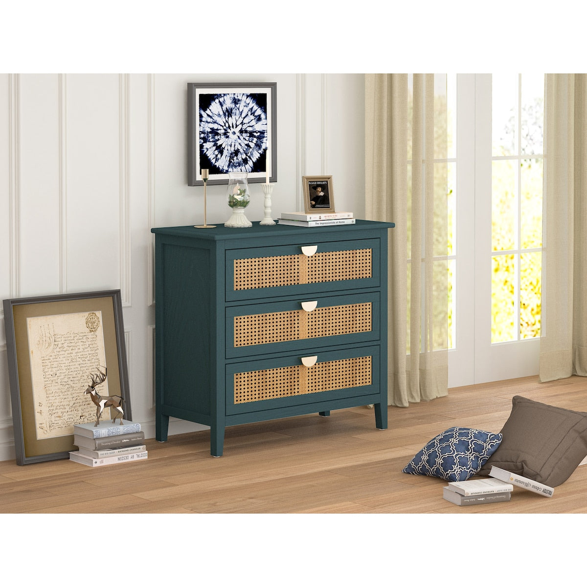3 Drawer Cabinet,Natural rattan,American Furniture,Suitable for bedroom, living room, study