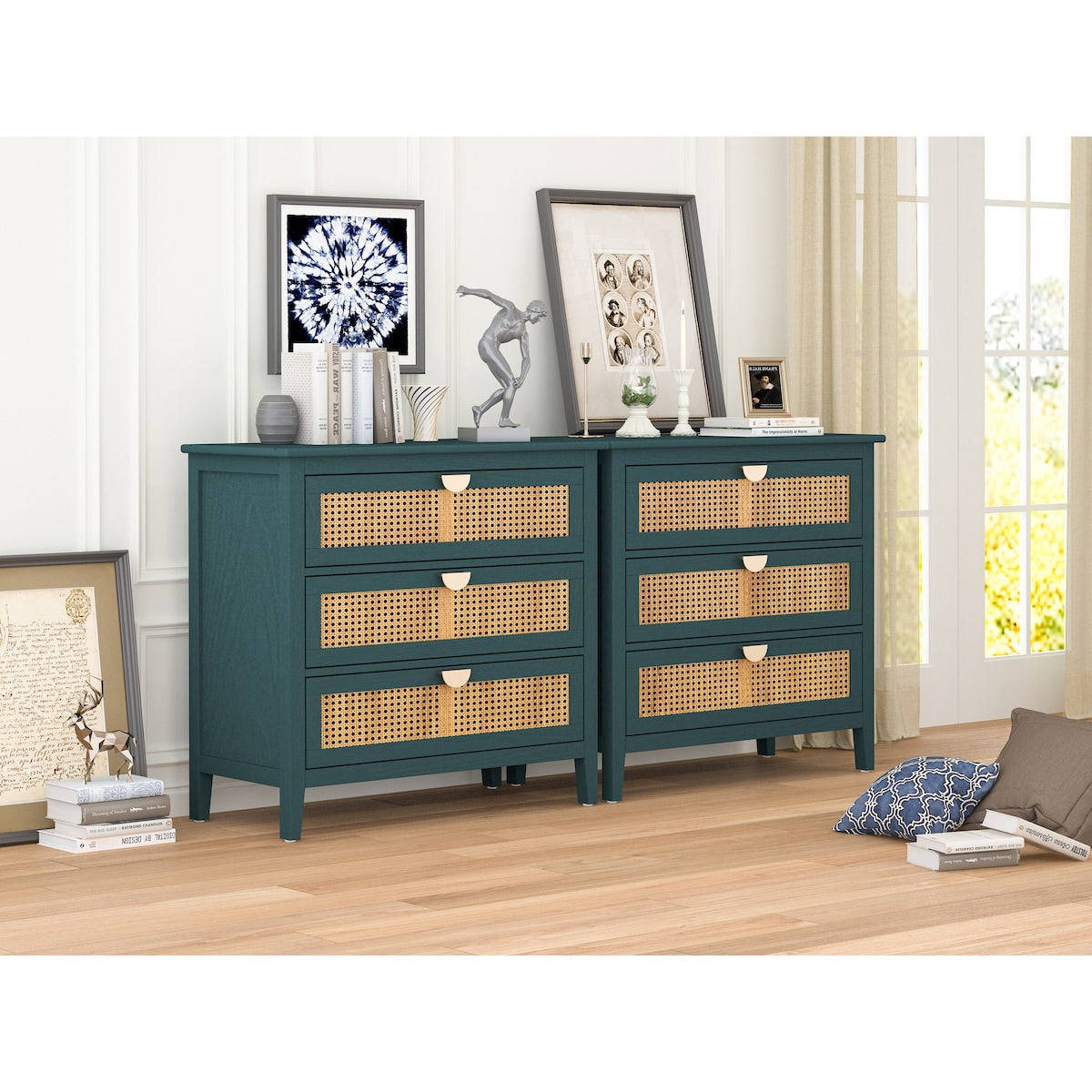 3 Drawer Cabinet,Natural rattan,American Furniture,Suitable for bedroom, living room, study