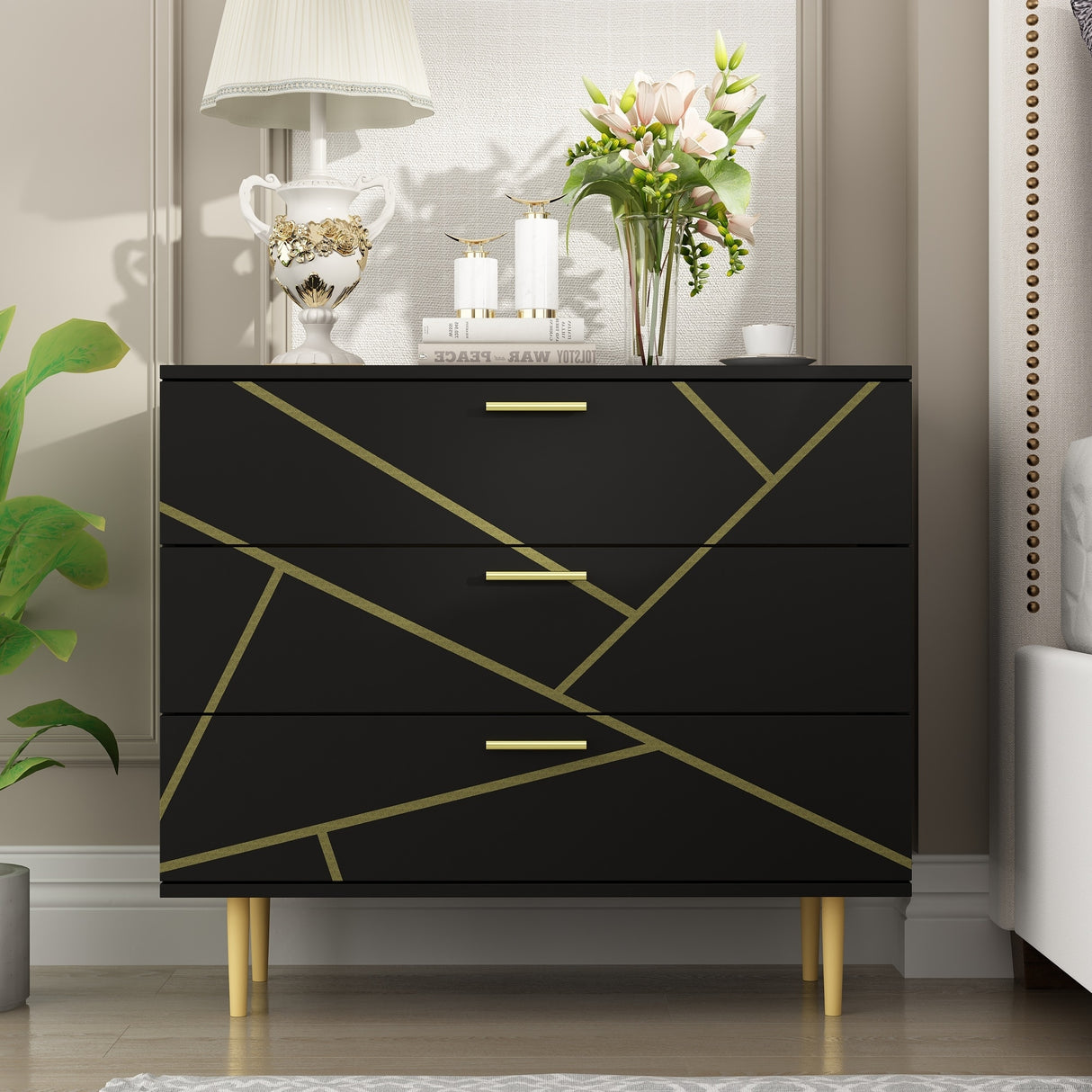 3 Drawer Dresser,Black Dresser for Bedroom, Wood Chest of Drawers