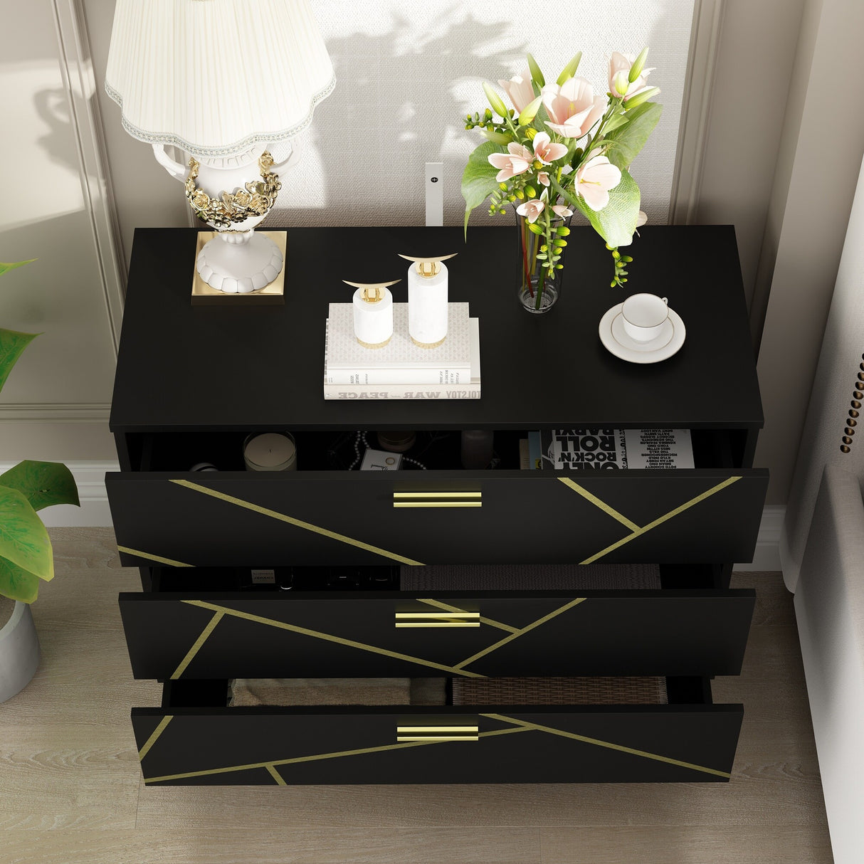 3 Drawer Dresser,Black Dresser for Bedroom, Wood Chest of Drawers