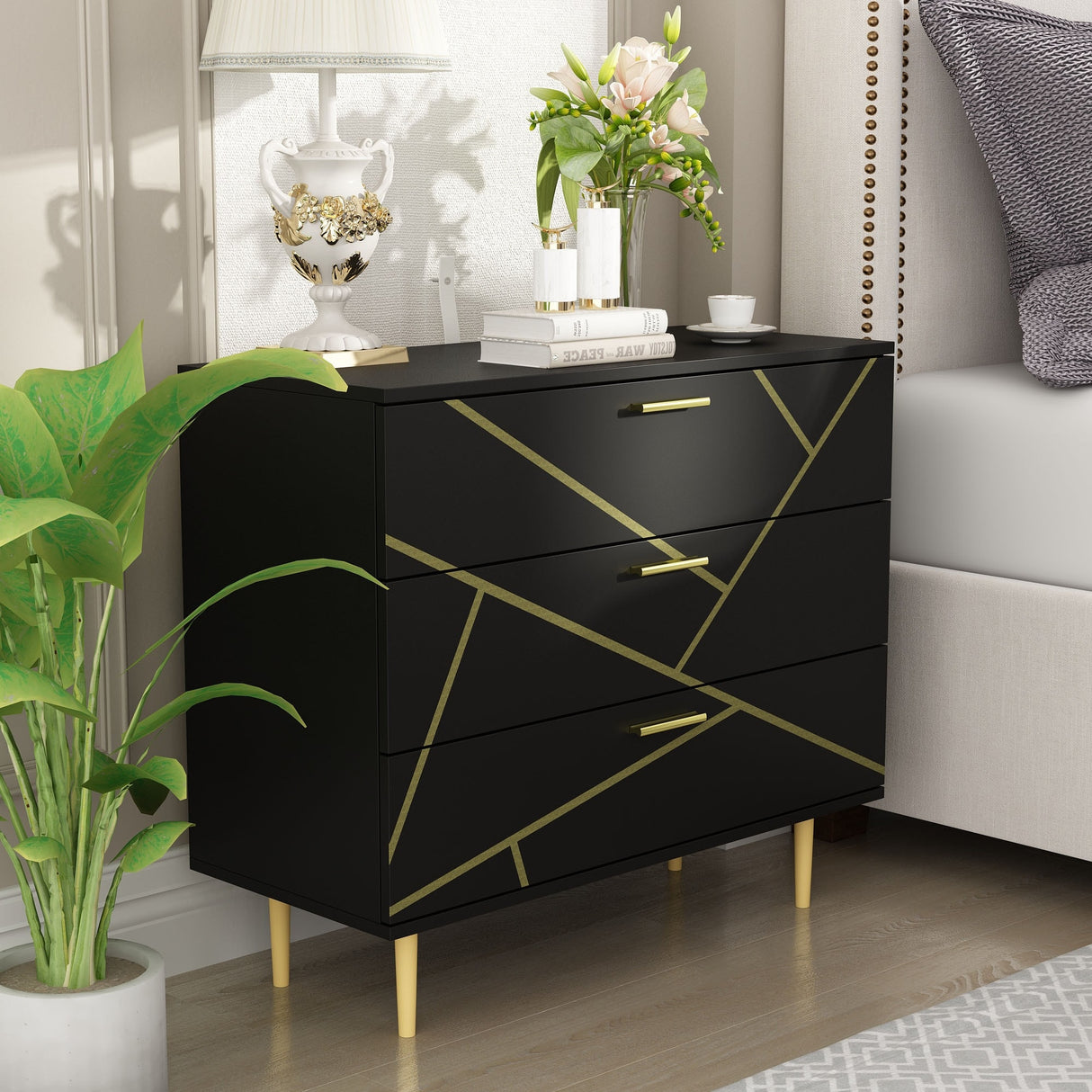 3 Drawer Dresser,Black Dresser for Bedroom, Wood Chest of Drawers