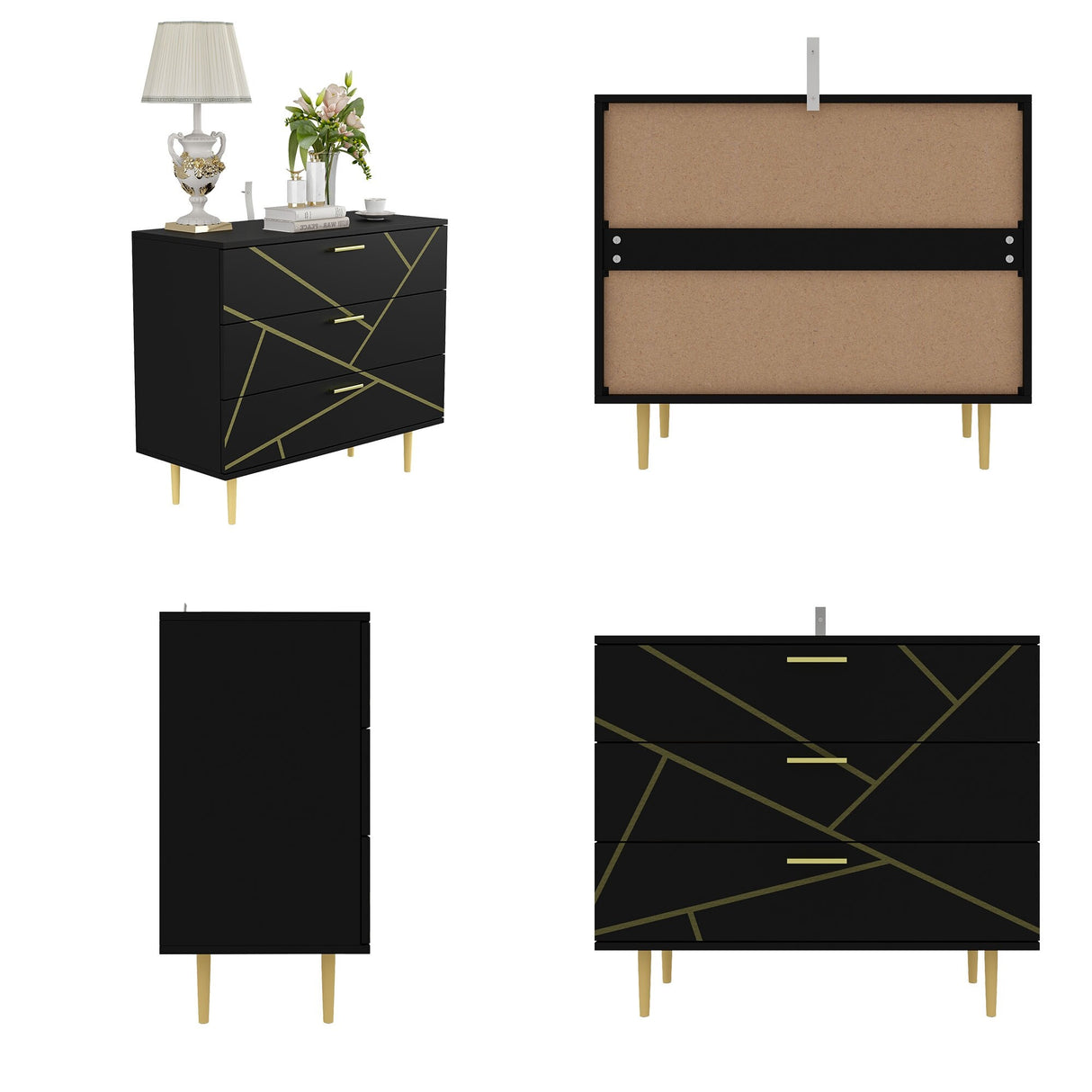 3 Drawer Dresser,Black Dresser for Bedroom, Wood Chest of Drawers