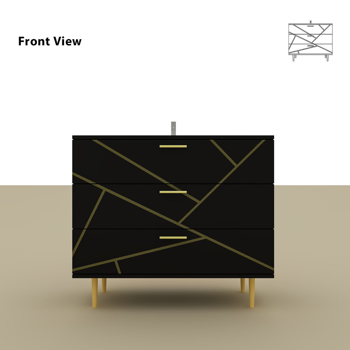 3 Drawer Dresser,Black Dresser for Bedroom, Wood Chest of Drawers