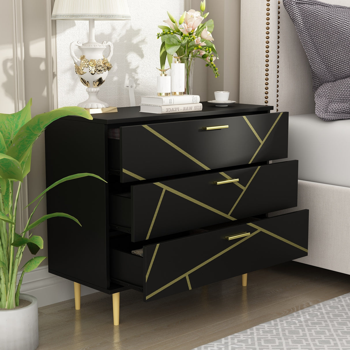 3 Drawer Dresser,Black Dresser for Bedroom, Wood Chest of Drawers