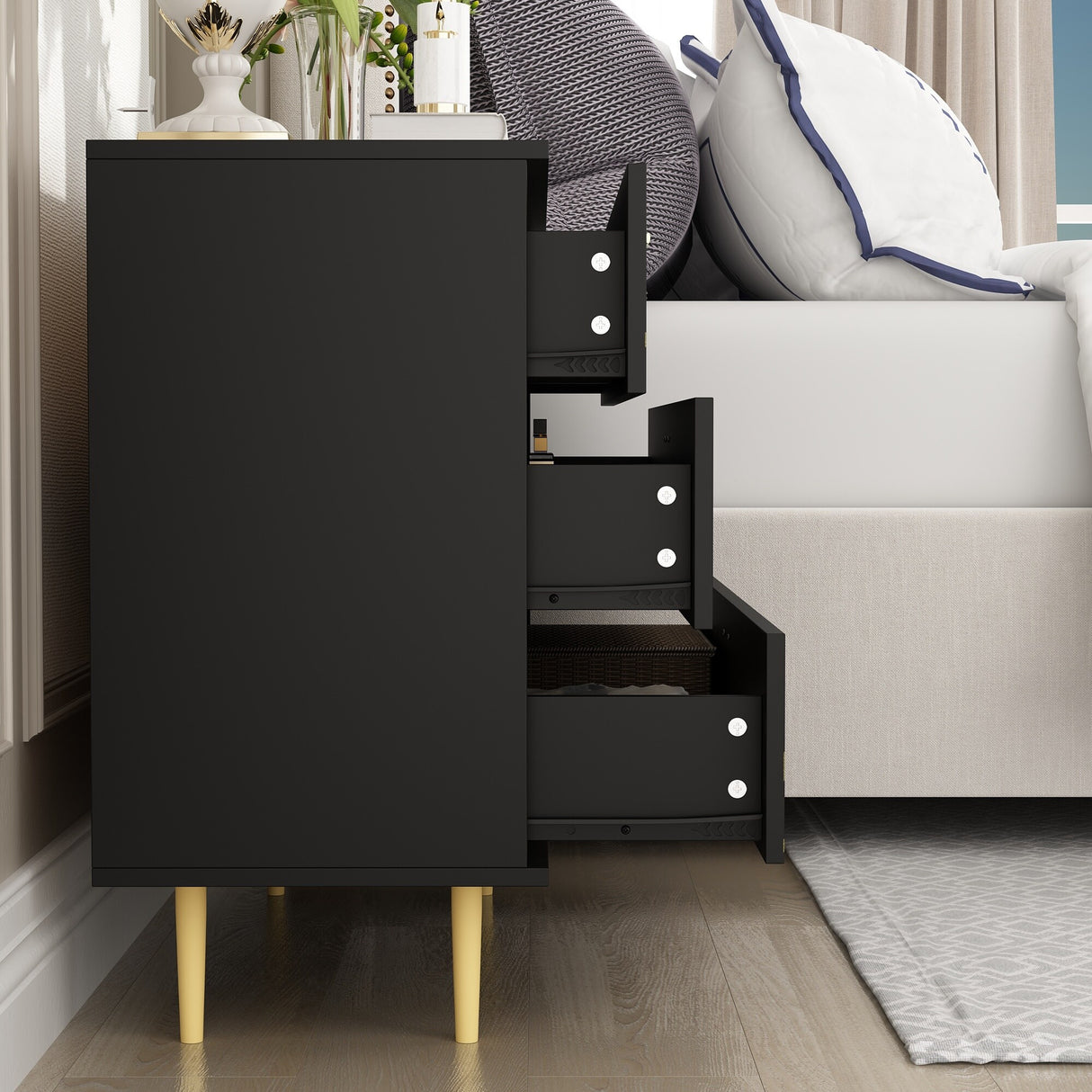 3 Drawer Dresser,Black Dresser for Bedroom, Wood Chest of Drawers
