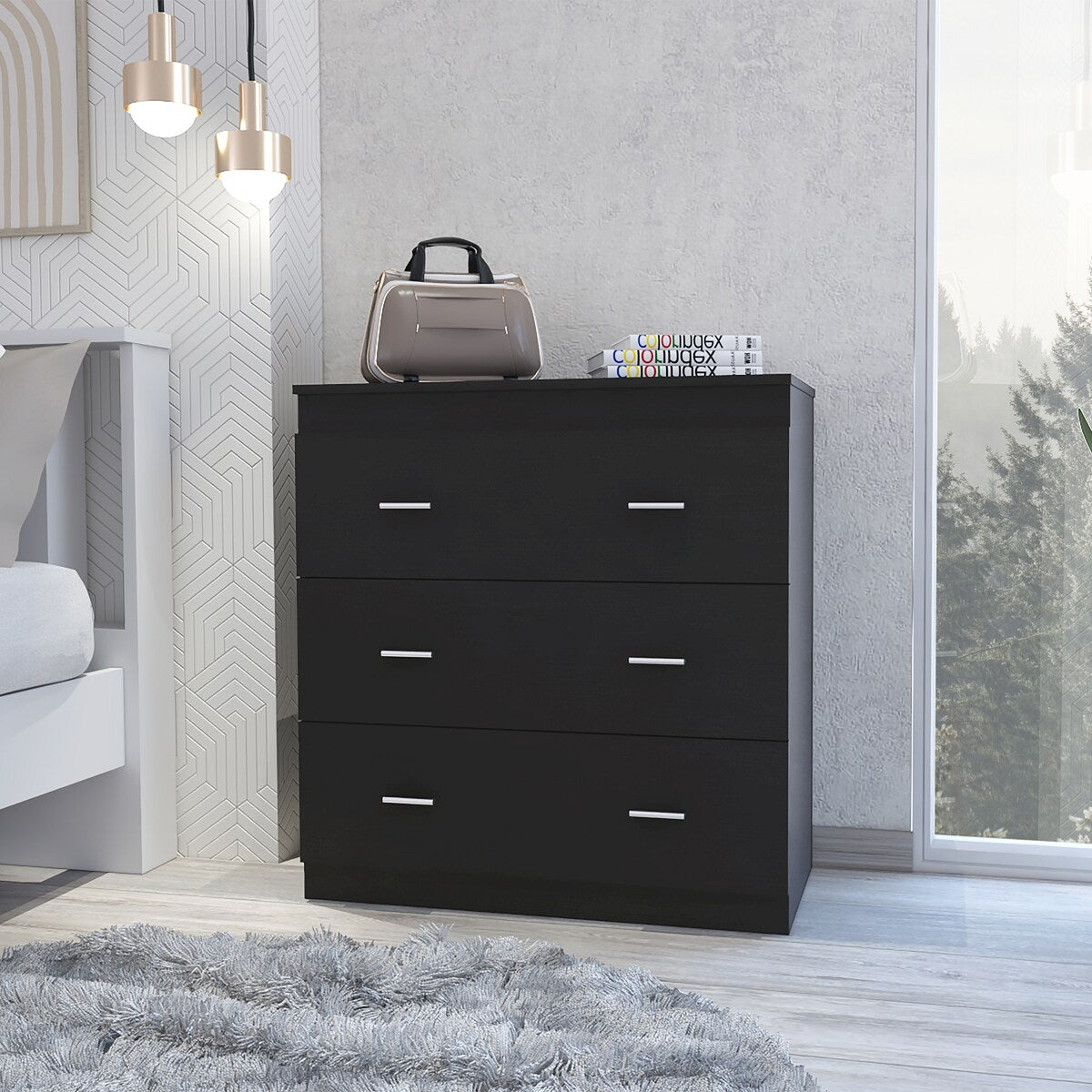3 Drawer Dresser; Superior Top; Handles -Black, Suitable for Bedroom, Living Room, Dining Room, Items Storage Helper