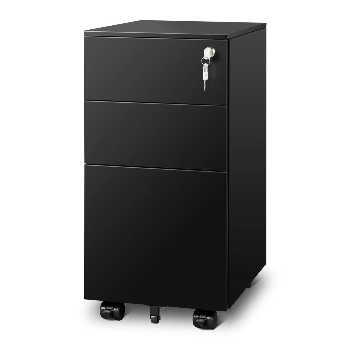 3 Drawer File Cabinet with Lock, Metal Rolling Filing Cabinets, Small Under Desk Cabinet with Slim Width (11.8 inch), Black