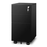 3 Drawer File Cabinet with Lock, Metal Rolling Filing Cabinets, Small Under Desk Cabinet with Slim Width (11.8 inch), Black