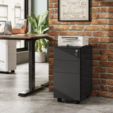 3 Drawer File Cabinet with Lock, Metal Rolling Filing Cabinets, Small Under Desk Cabinet with Slim Width (11.8 inch), Black