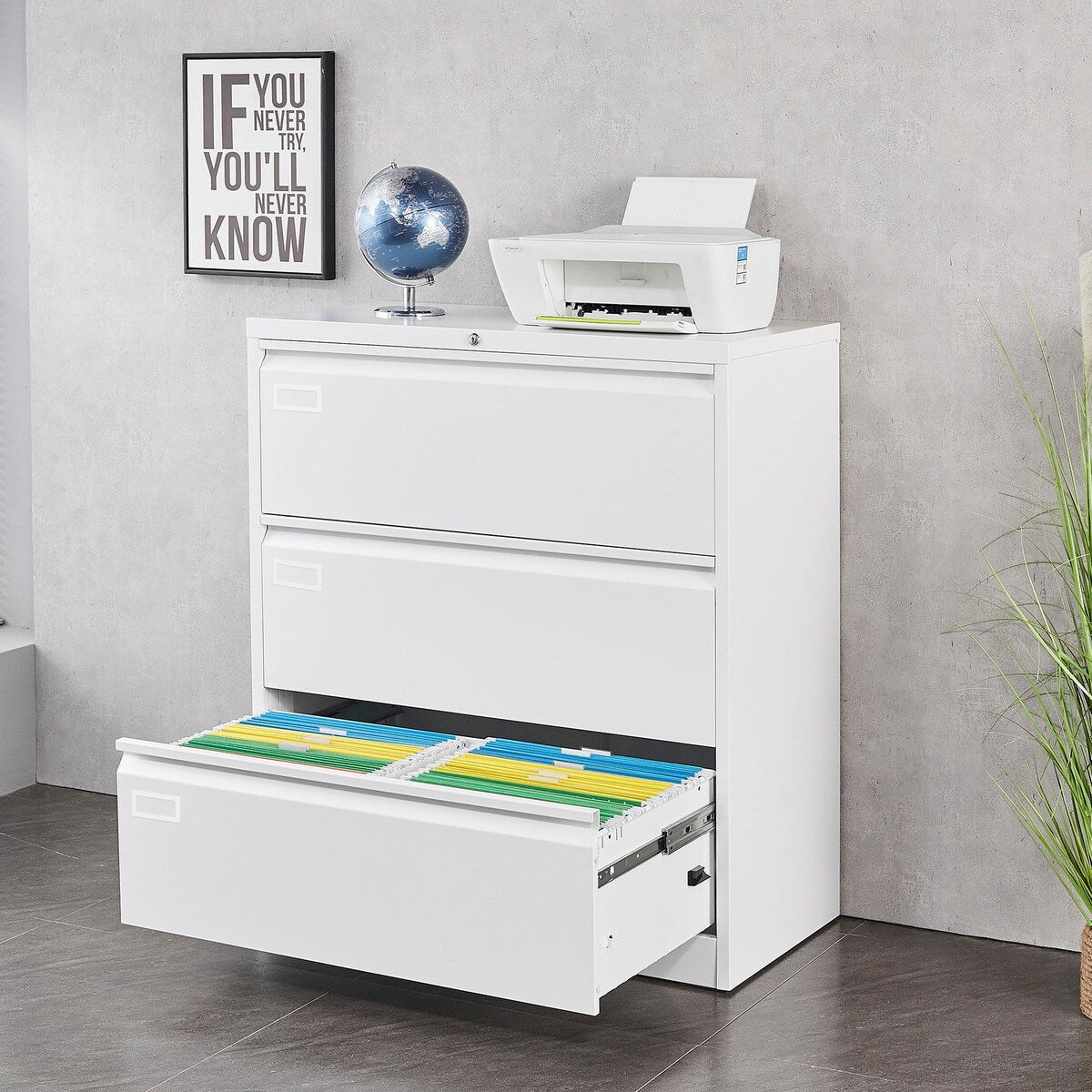 3 Drawer Lateral Filing Cabinet for Legal/Letter A4 Size, Large Deep Drawers Locked by Keys