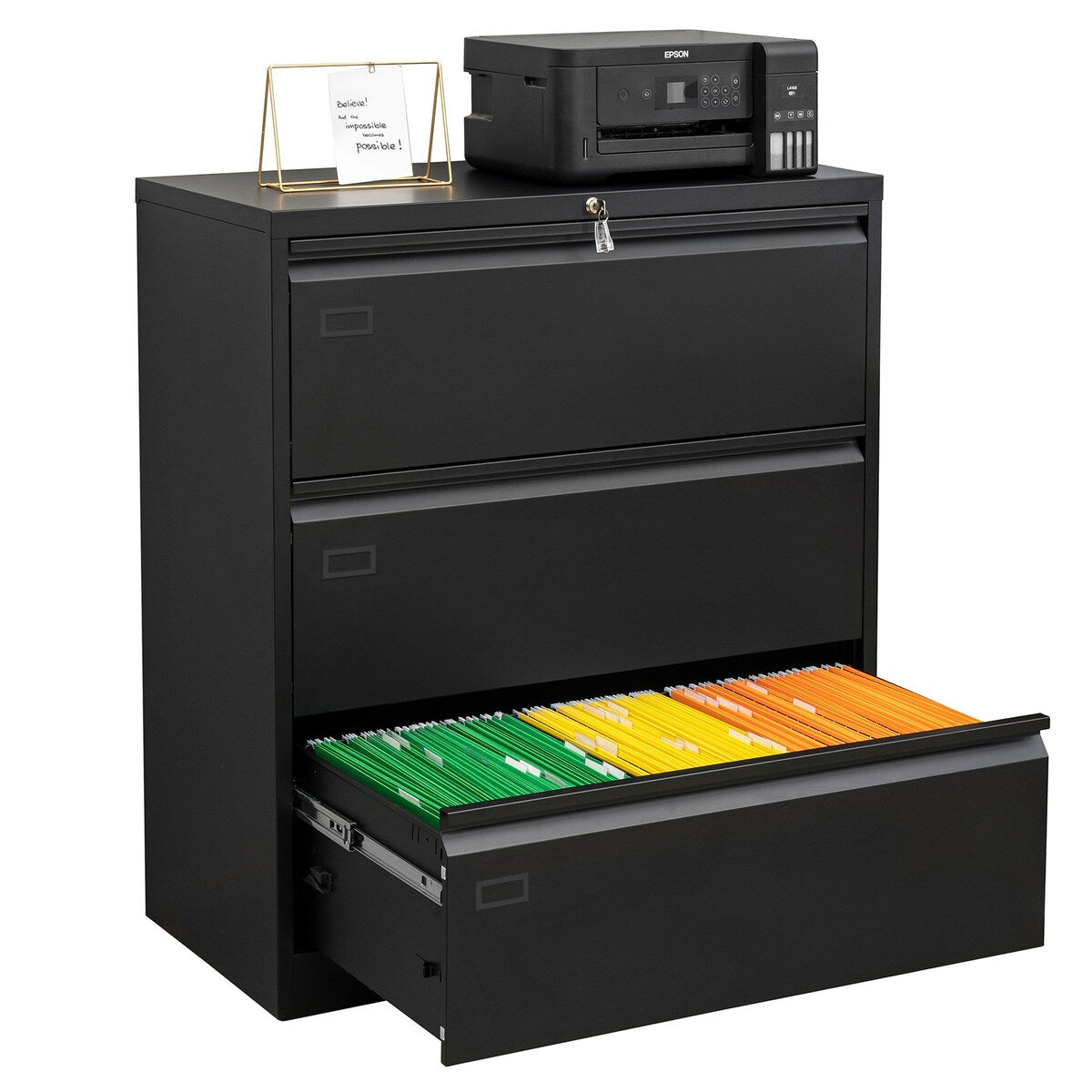 3 Drawer Lateral Filing Cabinet for Legal/Letter A4 Size, Large Deep Drawers Locked by Keys