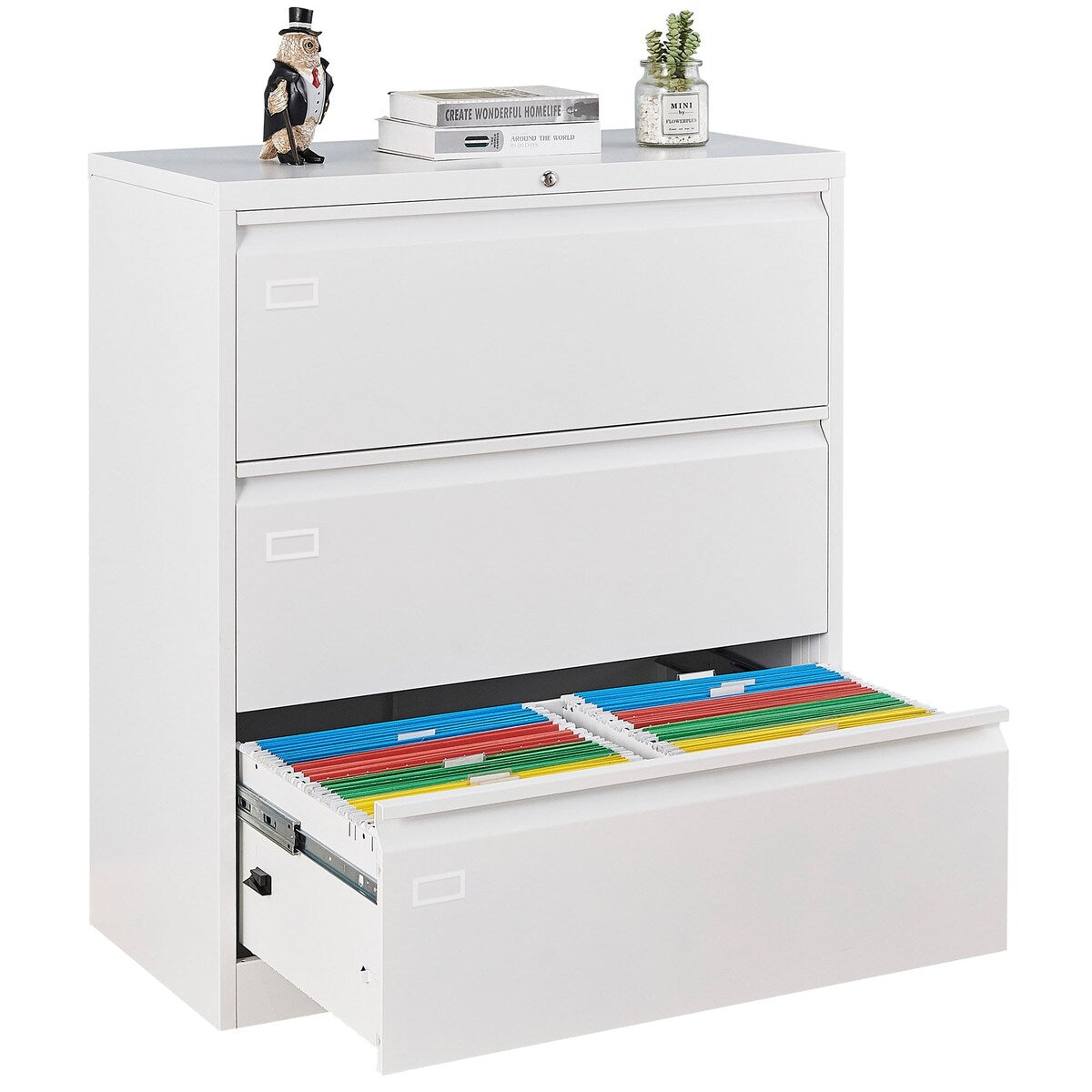 3 Drawer Lateral Filing Cabinet for Legal/Letter A4 Size, Large Deep Drawers Locked by Keys