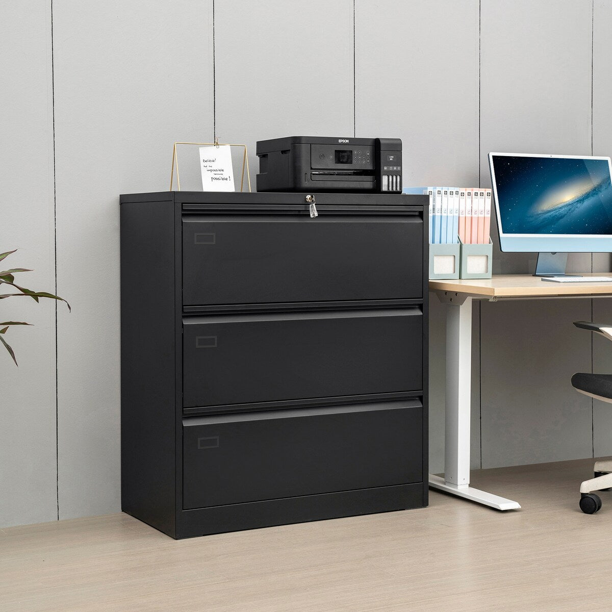 3 Drawer Lateral Filing Cabinet for Legal/Letter A4 Size, Large Deep Drawers Locked by Keys