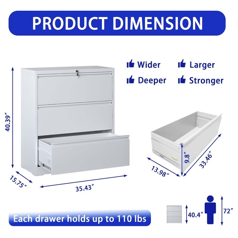 3 Drawer Metal Filing Cabinet with Lock, Legal/Letter/A4/F4 Size