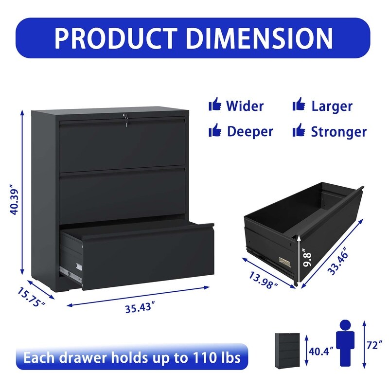 3 Drawer Metal Filing Cabinet with Lock, Legal/Letter/A4/F4 Size