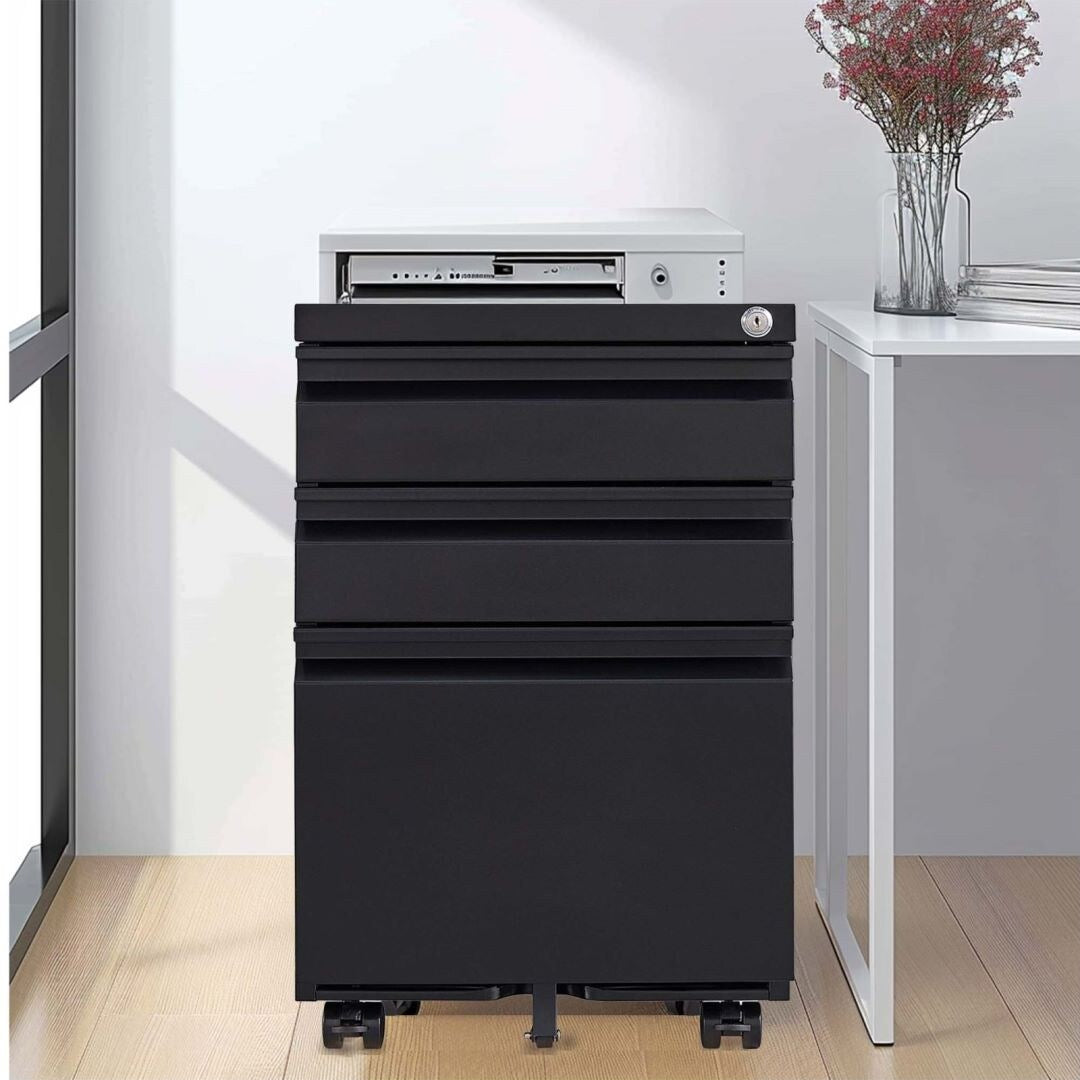 3 Drawer Mobile File Cabinet with Lock Metal Filing Cabinets for Home Office Organizer Letters/Legal/A4 Fully Assembled