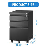3 Drawer Mobile File Cabinet with Lock Metal Filing Cabinets for Home Office Organizer Letters/Legal/A4 Fully Assembled