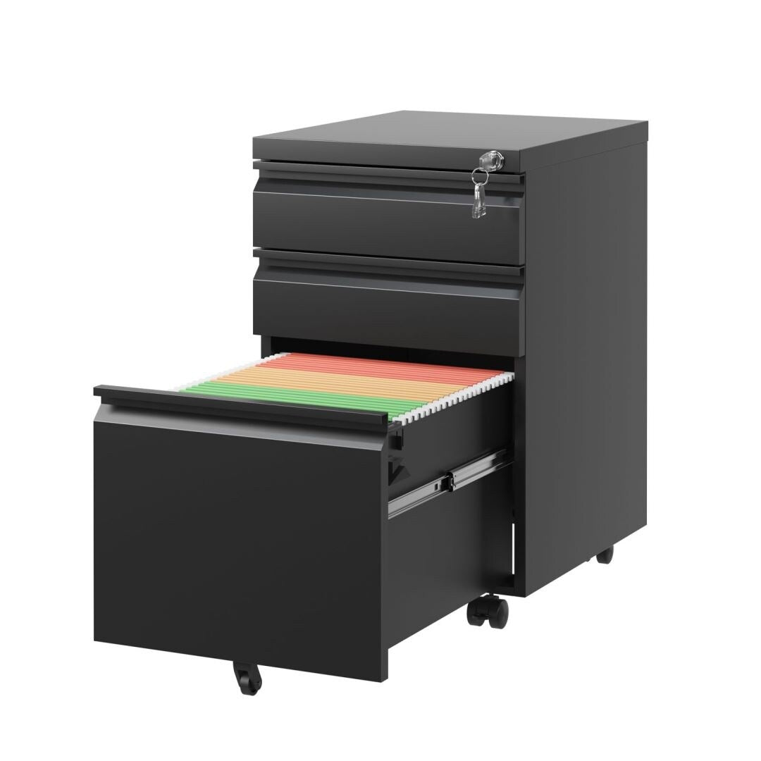 3 Drawer Mobile File Cabinet with Lock Metal Filing Cabinets for Home Office Organizer Letters/Legal/A4 Fully Assembled