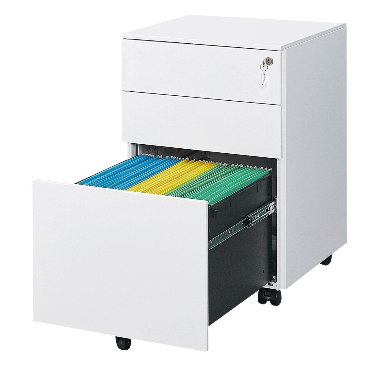 3 Drawer Mobile File Cabinet with Lock Steel File Cabinet for Legal/Letter/A4/F4 Size