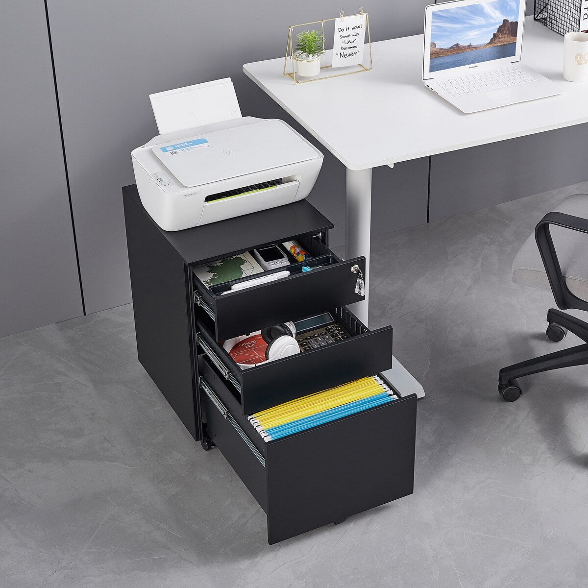 3 Drawer Mobile File Cabinet with Lock Steel File Cabinet for Legal/Letter/A4/F4 Size