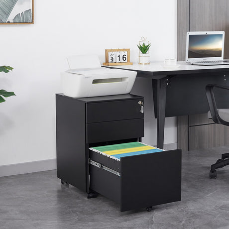 3 Drawer Mobile File Cabinet with Lock Steel File Cabinet for Legal/Letter/A4/F4 Size