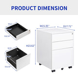 3 Drawer Mobile File Cabinet with Lock Steel File Cabinet for Legal/Letter/A4/F4 Size