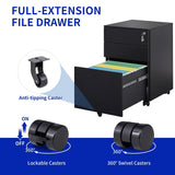 3 Drawer Mobile File Cabinet with Lock Steel File Cabinet for Legal/Letter/A4/F4 Size