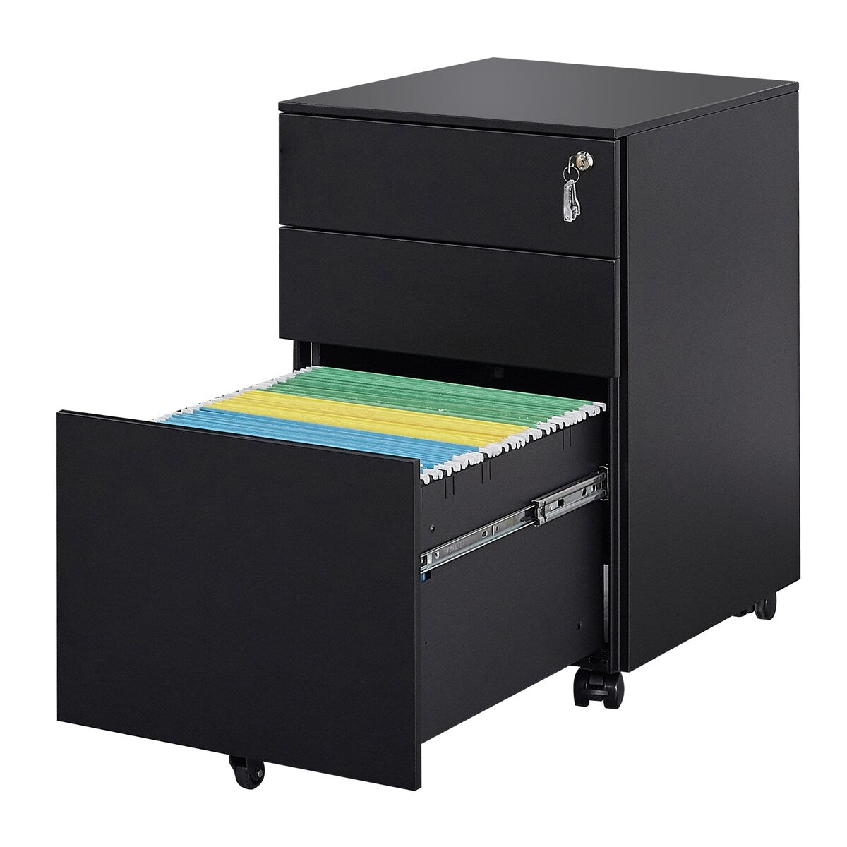 3 Drawer Mobile File Cabinet with Lock Steel File Cabinet for Legal/Letter/A4/F4 Size