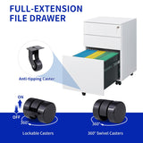 3 Drawer Mobile File Cabinet with Lock Steel File Cabinet for Legal/Letter/A4/F4 Size