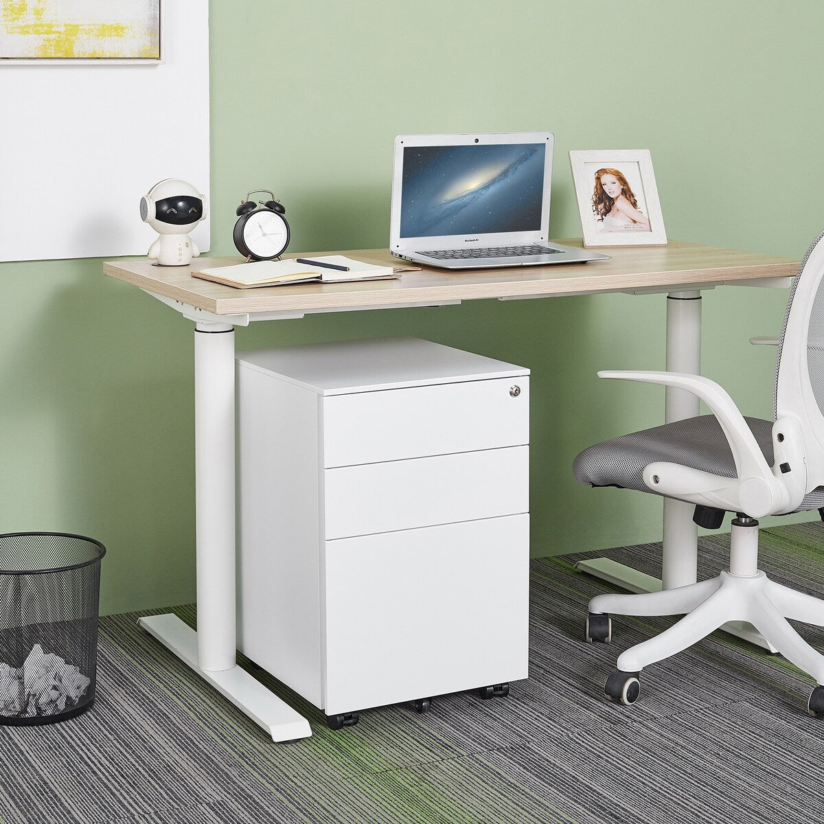 3 Drawer Mobile File Cabinet with Lock Steel File Cabinet for Legal/Letter/A4/F4 Size