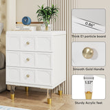 3-Drawer Nightstand Bedside Table,Bedroom Tall Night Stands with White and Gold finish Sofa End Table with Storage